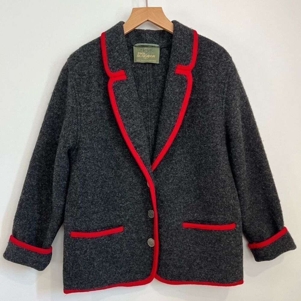 Sigi Scheiber L Pure Wool Coat Women Black Trachten Loden Tyrol Jacket Austrian